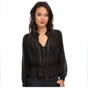 Free People Long Sleeve Semi-Sheer Beaded Top Small High Neck